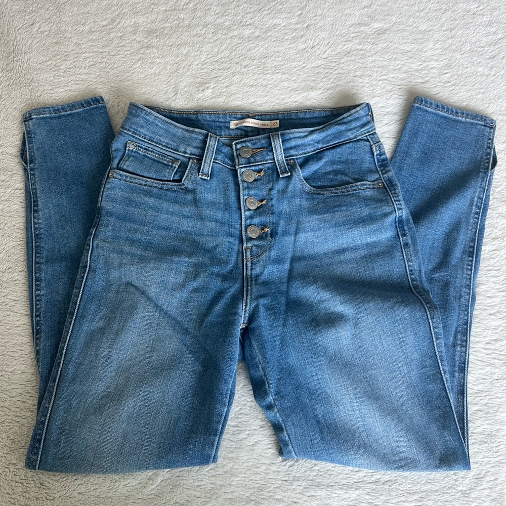 Levi’s 721 High Rise Skinny Ankle Jeans, Button Fly, Size 27